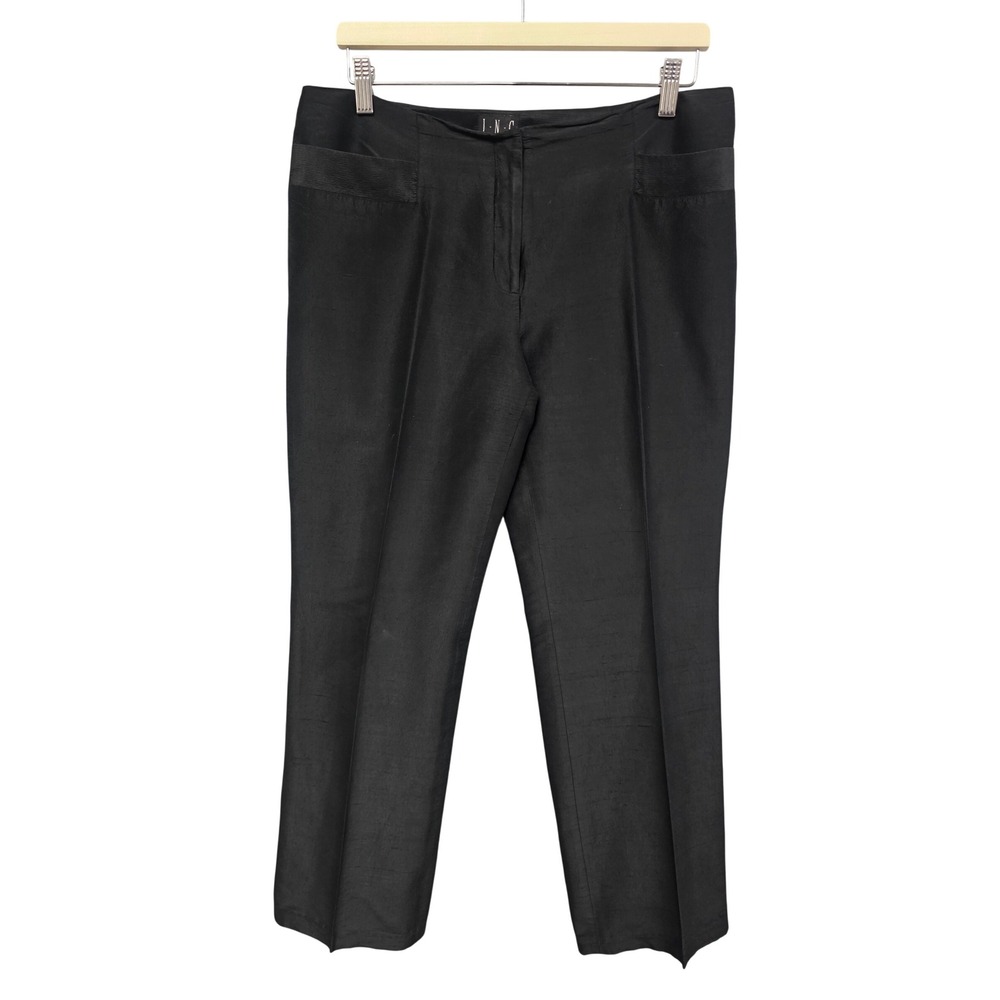 INC International Concepts 100%Silk Pants Women 12 Black Textured Dress Trousers